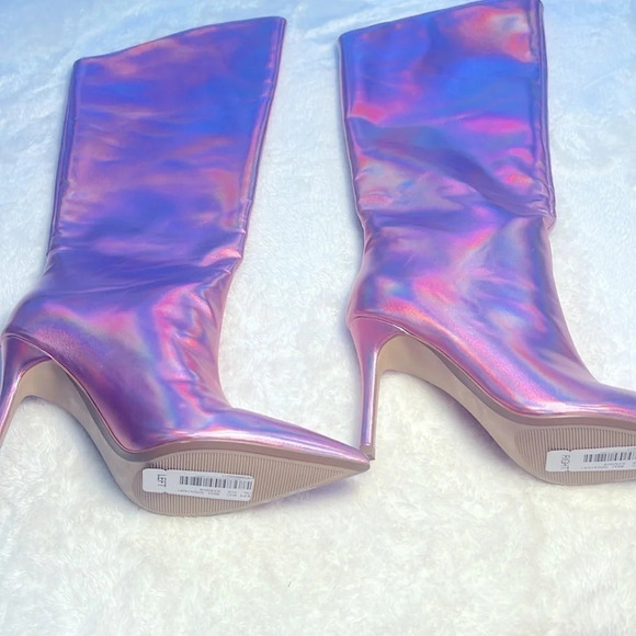 Steve Madden Sz 6 Pink Patent Pearlized Iridescent Point Toe Boots Sarina NWT - Picture 3 of 16